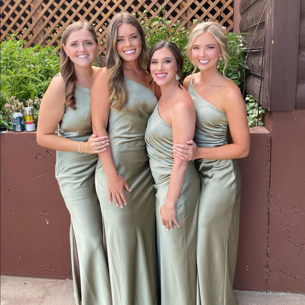 Revelry Jade Satin Dress (color: Silver Sage)
